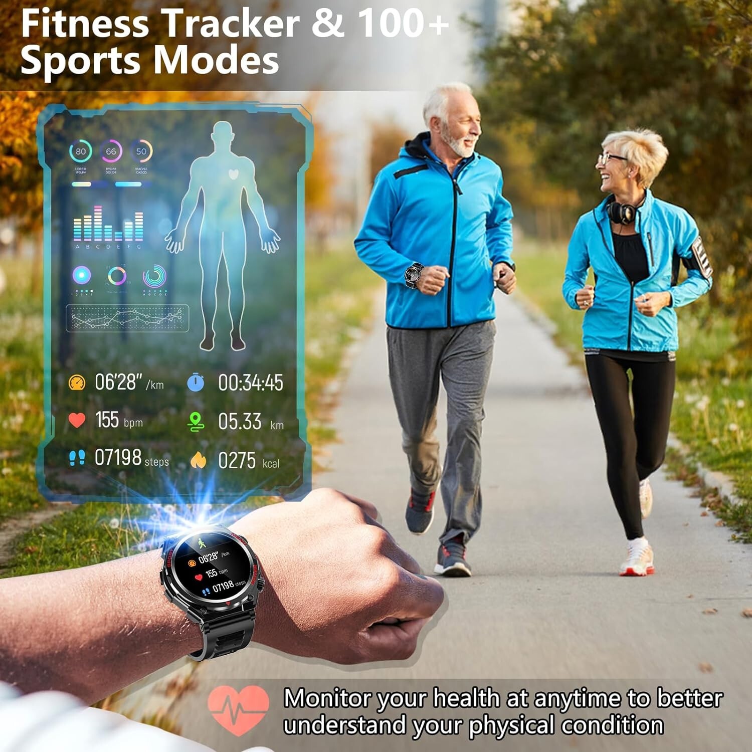Military Smart Watch for Men Women, 1.52″ HD Fitness Tracker IP68 Waterproof