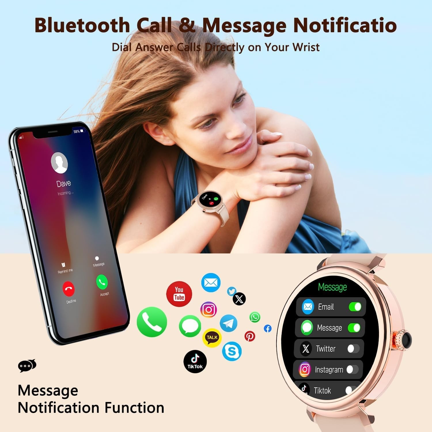 NEW 2025 Smart Watch Women Heart Rate For iPhone Android Bluetooth-Black