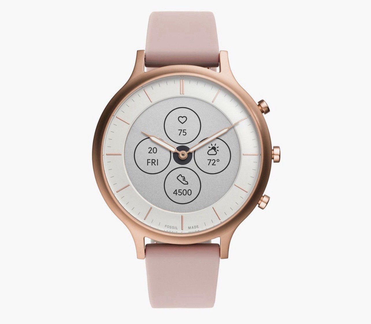 Fossil Charter Hybrid Smartwatch HR Rose Gold Case Blush Silicone Strap FTW7013