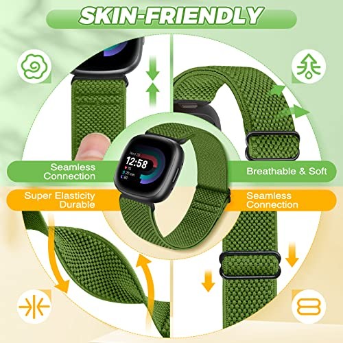 4 Pack Elastic Nylon Watch Bands Compatible with Fitbit Versa 4/3 and Sense 2/3