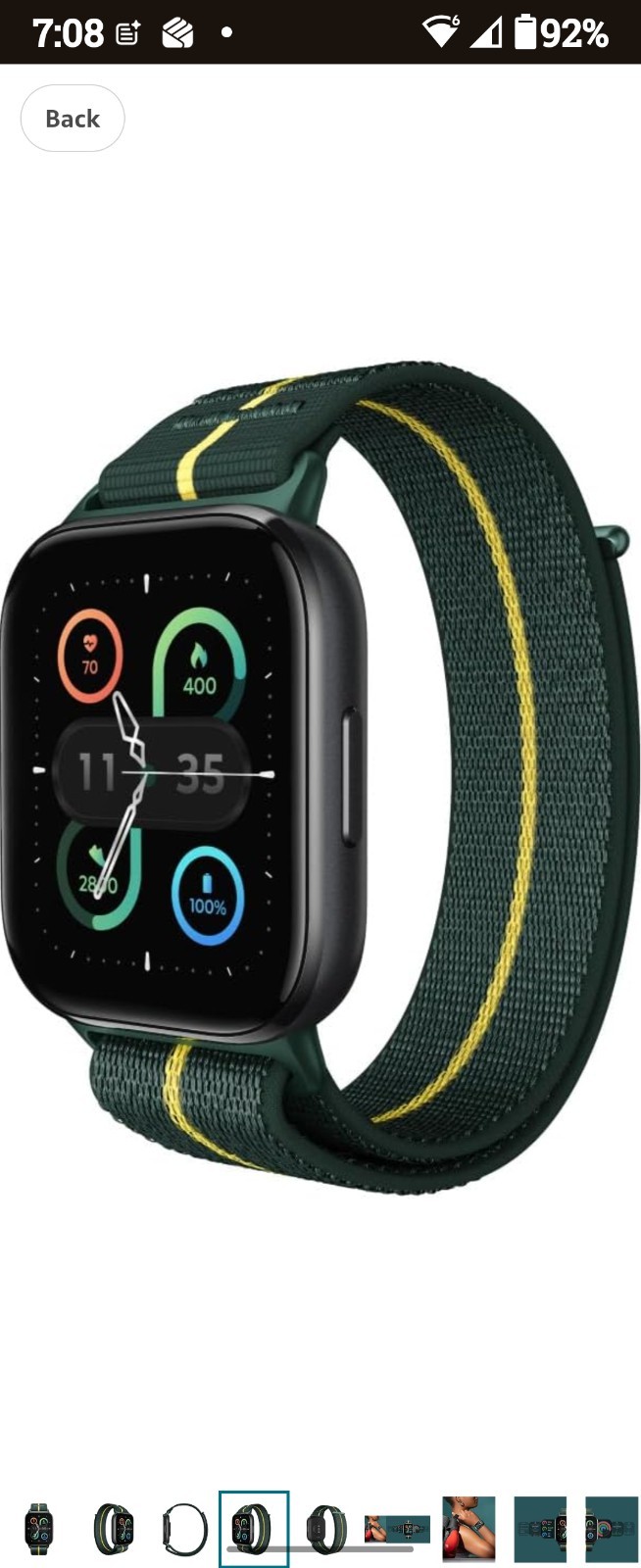 Motorola Moto Watch Fit 44mm Metal Black Case Green Fabric Band Fitness