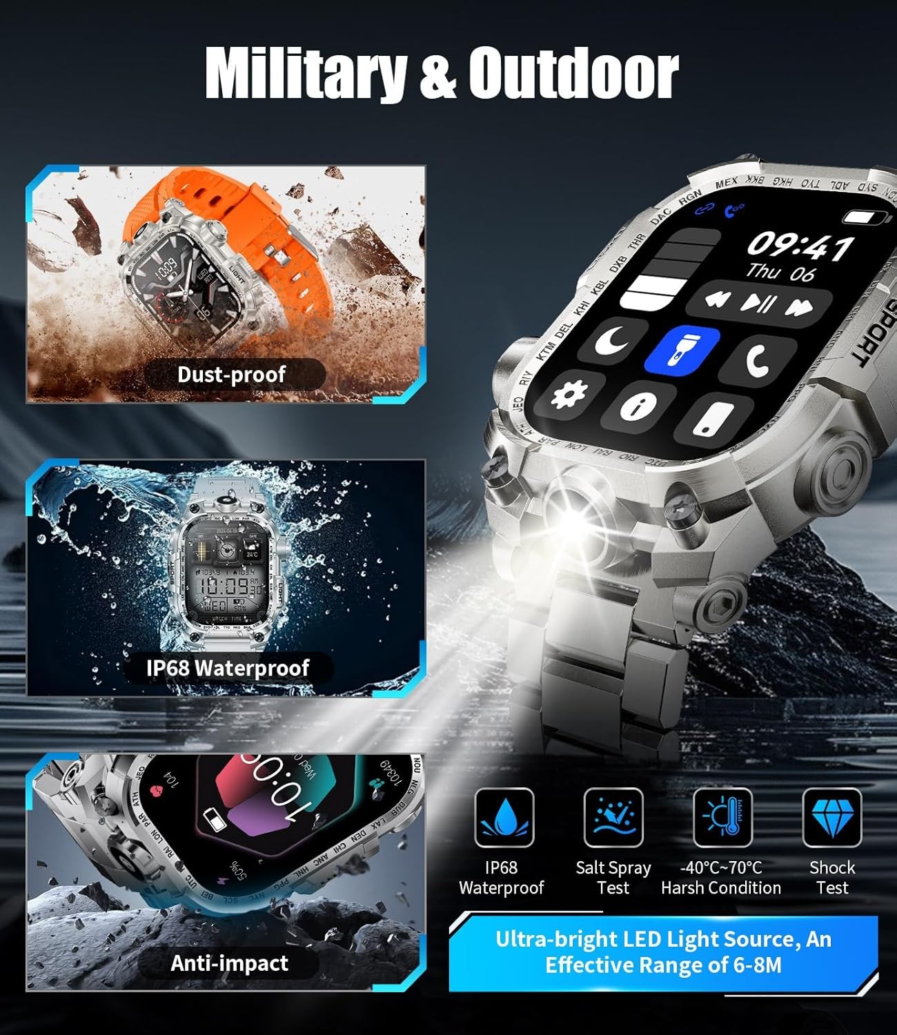 Military Smart Watches for Men(Answer/Make Calls),2.01″ HD Screen Sports Smartwa