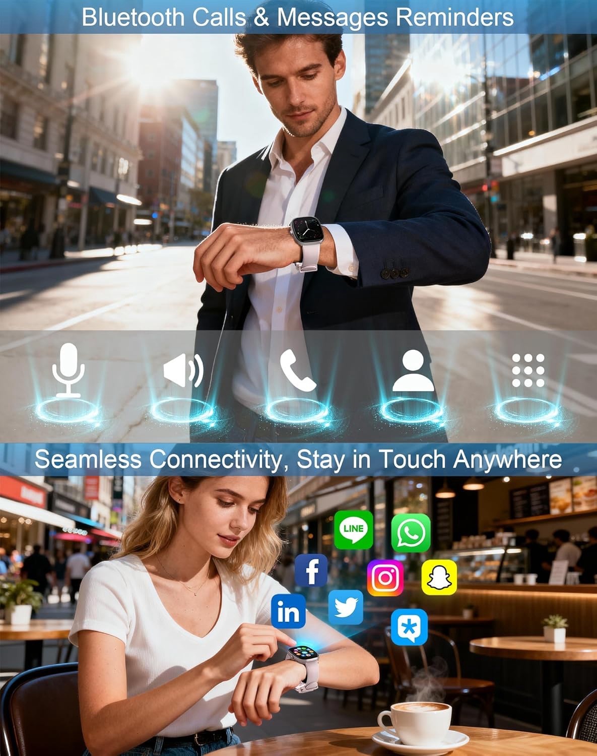 Smart Watch for Women Men, 1.85″ HD with 120 Sports Modes, 5.3 Bluetooth Call, 2