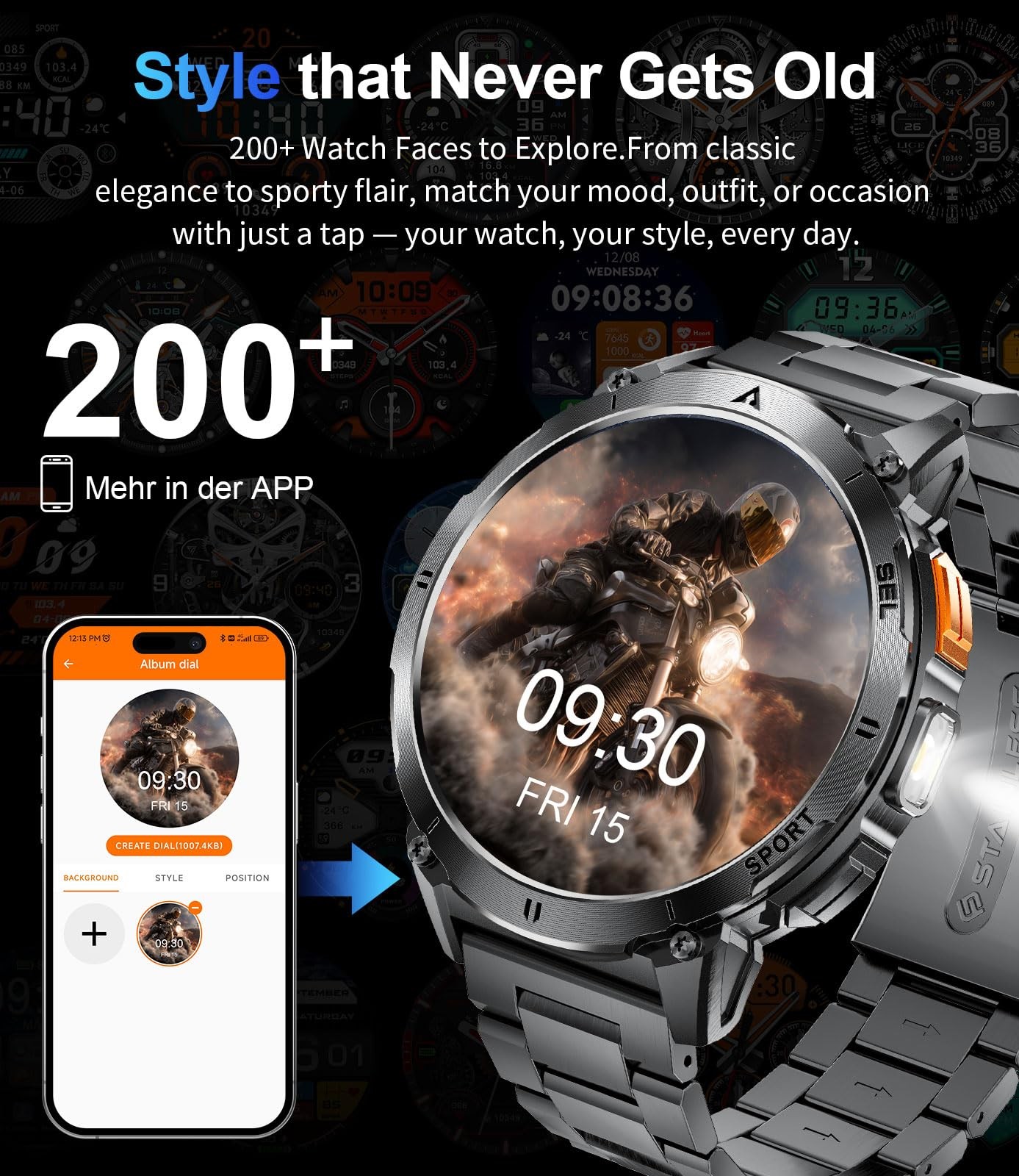 Military Smart Watches for Men, with 730mAh/1.62″ AMOLED Screen/Flashlight/He…