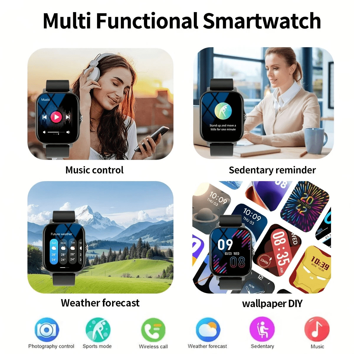 Smart Watch Bluetooth Call SMS Reminder Multi-Sport Mode Gift for Men Women