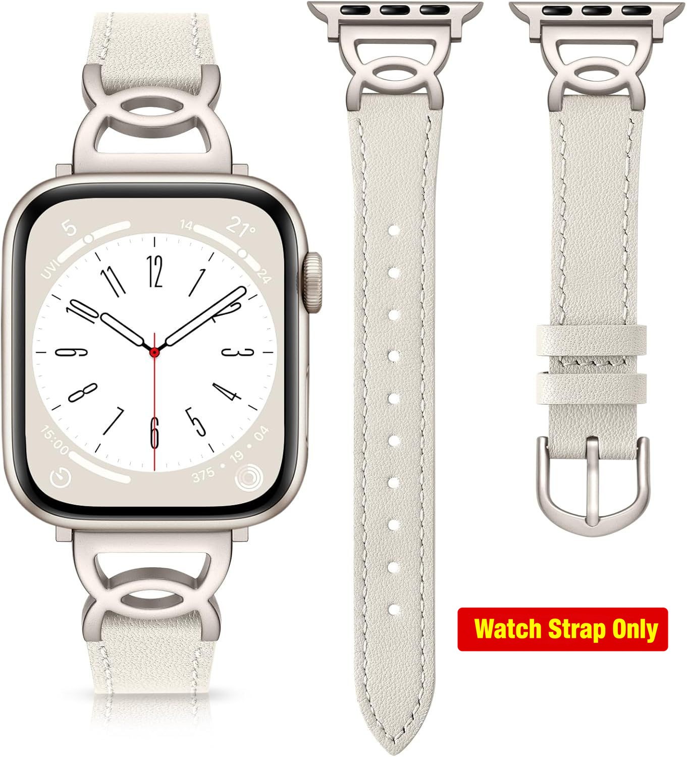 Top Grain Leather Strap Compatible with Apple Watch Series 7 44mm DC Buckle
