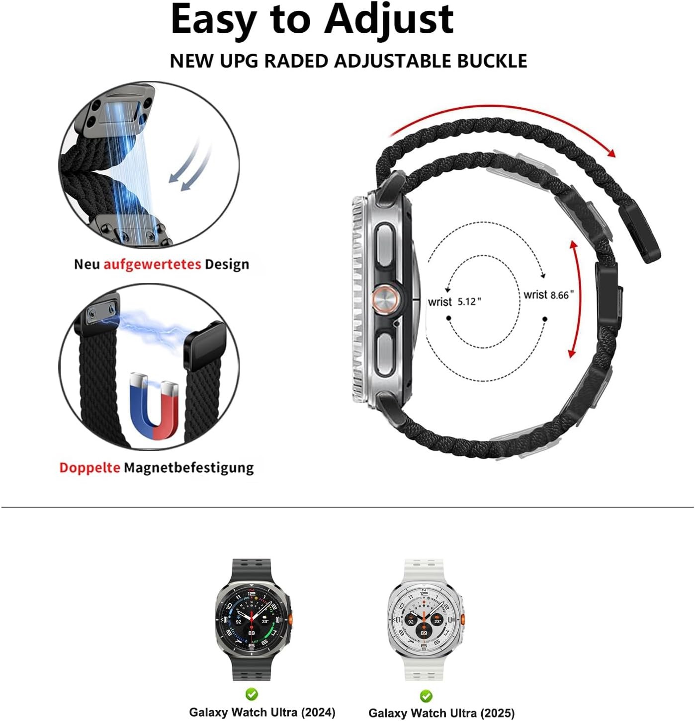 Nylon Braided Band for Samsung Galaxy Watch Ultra 47mm – Elastic Buckle Strap