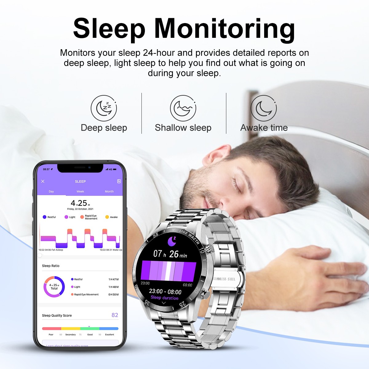 Luxury Smartwatch Men Business Stainless Steel Smart Watch Sport Bluetooth Call
