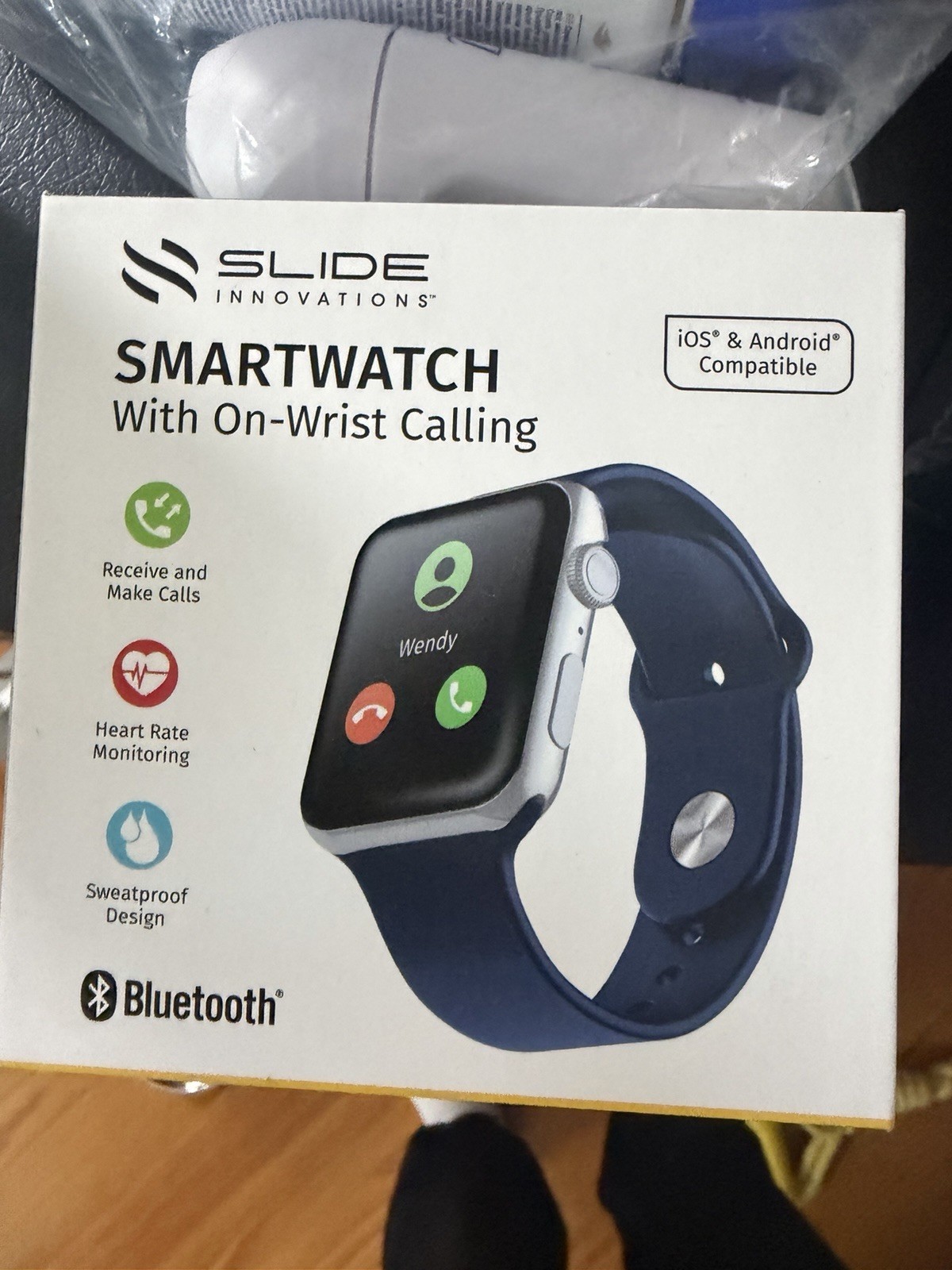 Slide Innovations Smartwatch On-Wrist Calling BT iOS Android 40mm Blue Silicone