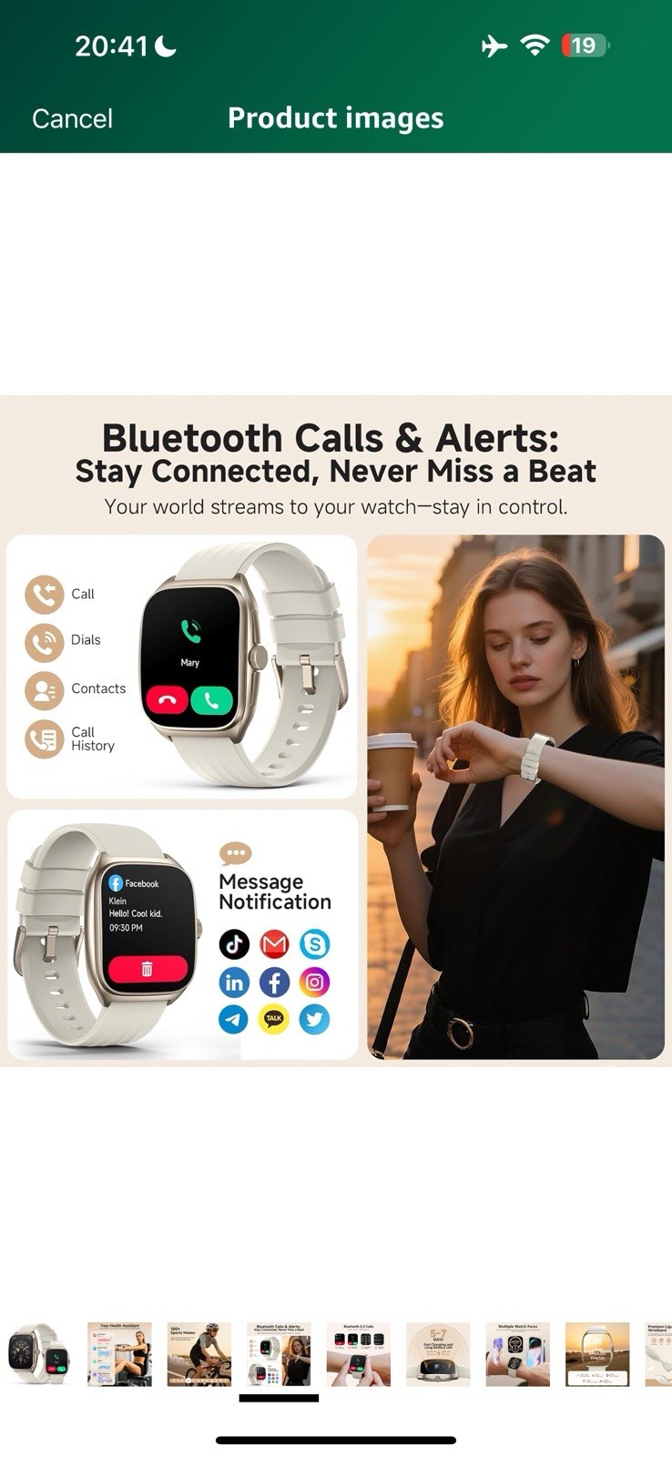SOUYIE Smart Watch SOS Alert, 1.85″ Fitness Tracker 100+ Sports Modes Heart Rate