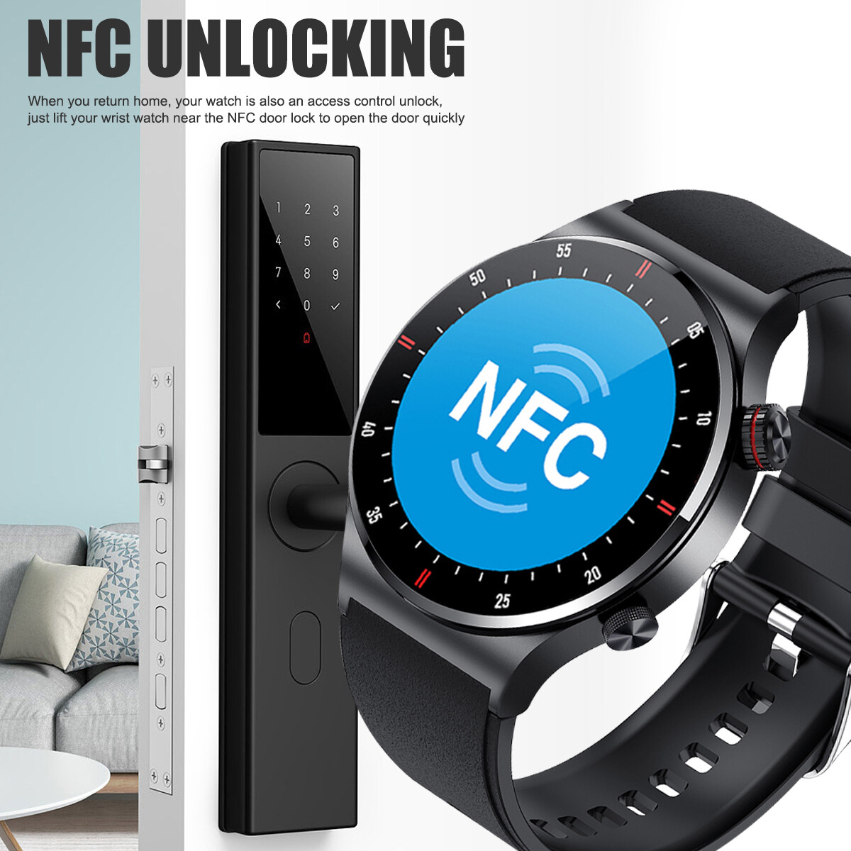 Smart Watch Bluetooth NFC for Men Blood Oxygen Heart Rate Sports Fitness Tracker