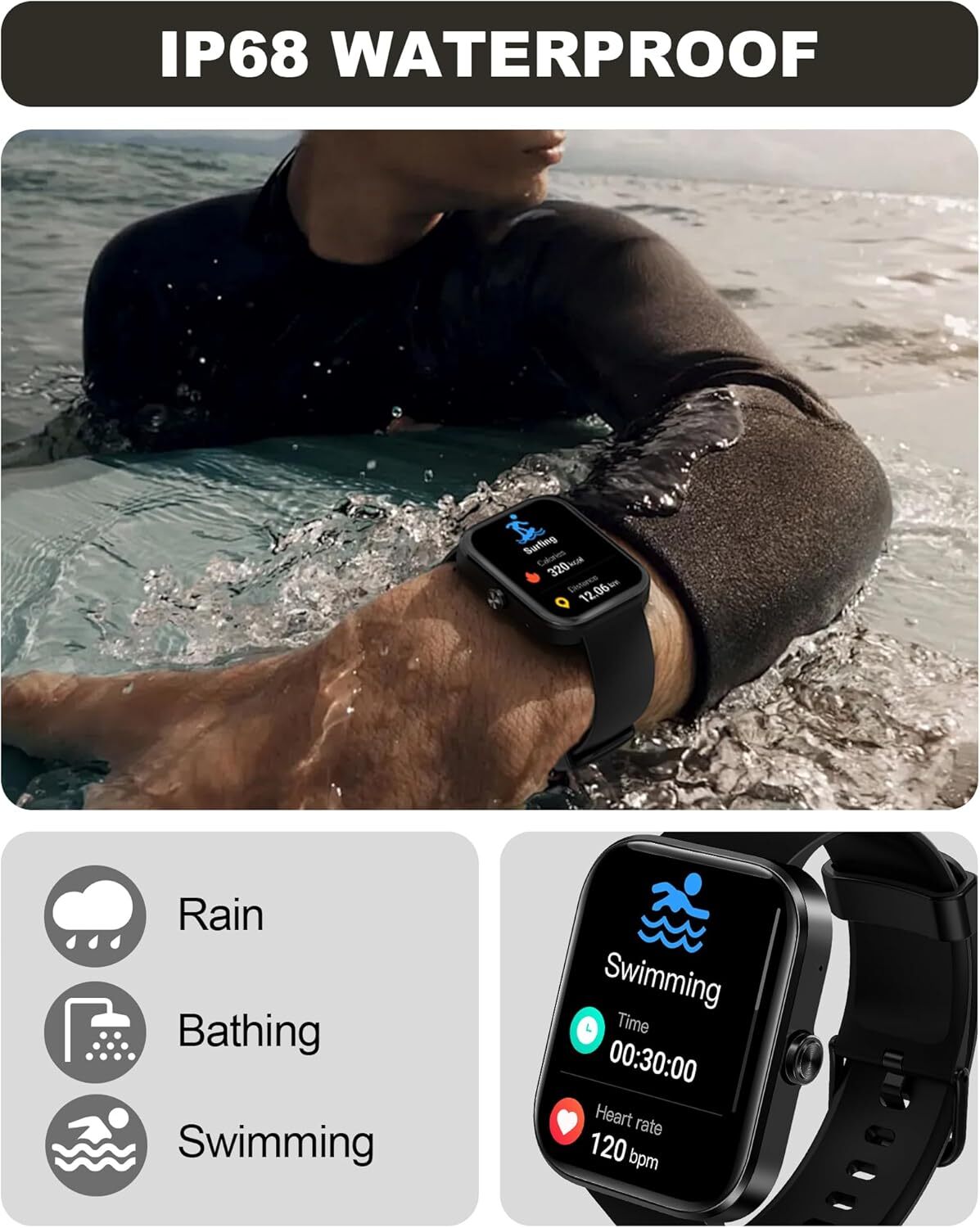 Smart Watch for Men Women(Answer/Make Call)-1.91″ HD Fitness BLACK