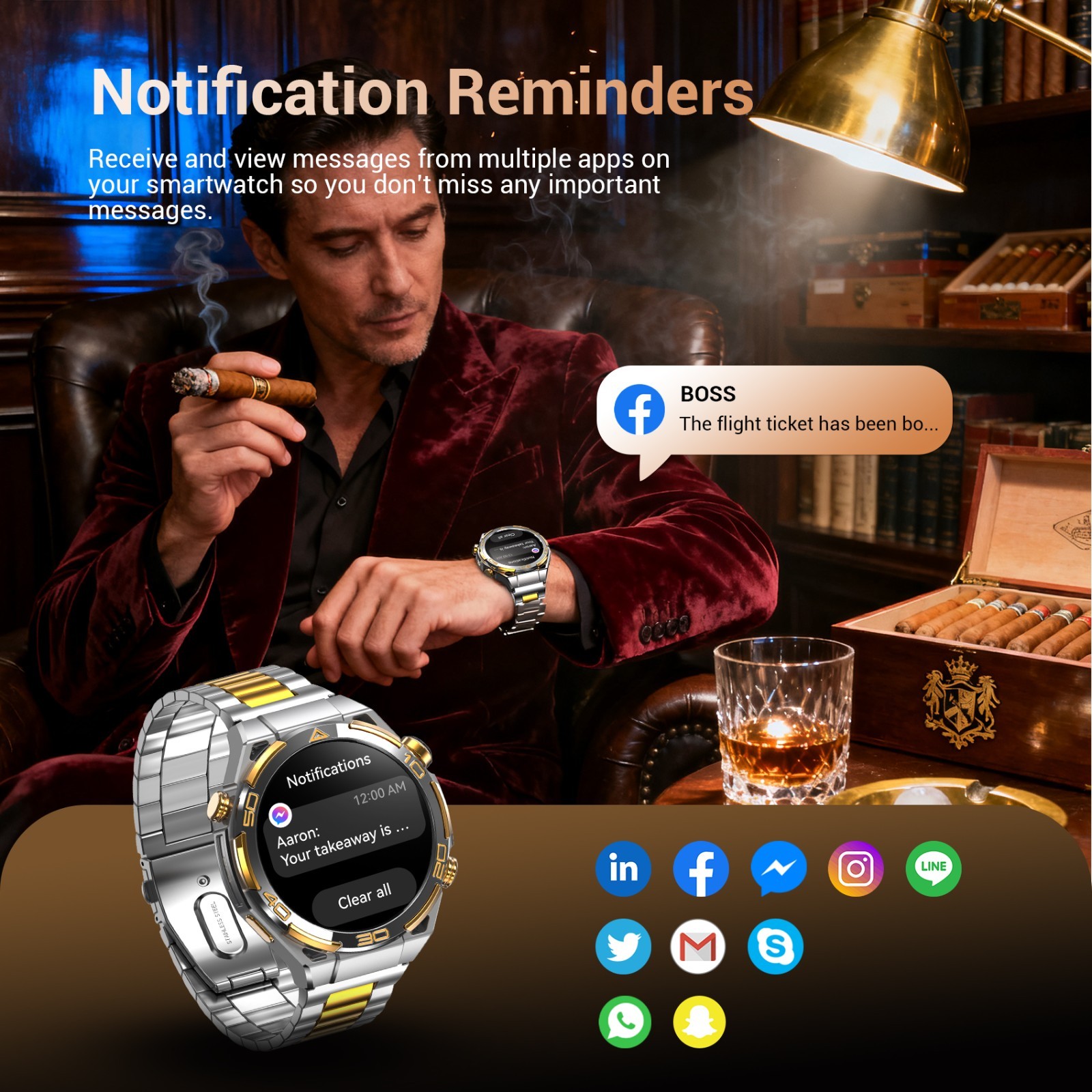 14K Gold Luxury Smart Watch Men with ChatGPT 1.43″ AMOLED Built-in GPS Flashligh