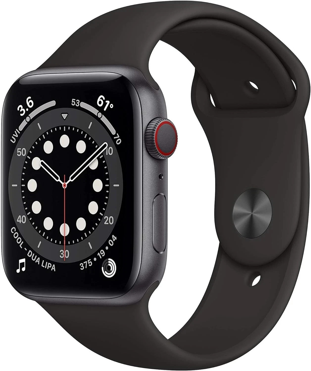 Apple Watch Series 6 44mm Space Gray Aluminum Case with Black Sport Band -…