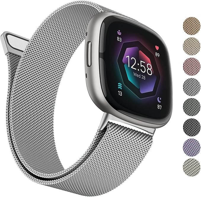 Metal Mesh Loop Strap Compatible with Fitbit Sense 2 and Versa 4/3 Smart Watch M