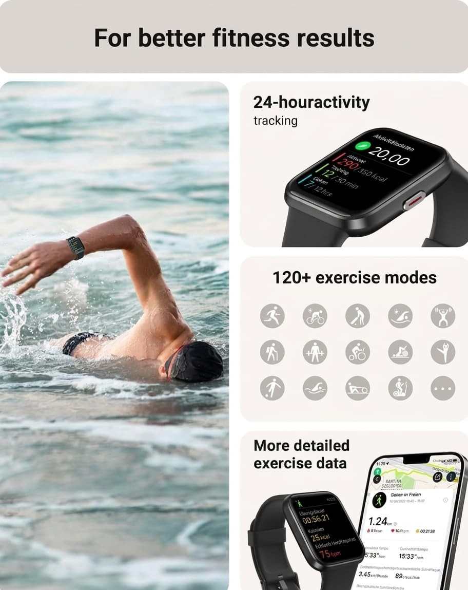 Tensky Smart Watch for Men/Women Android/iPhone/Samsung, Alexa Built-in, 1.8″…