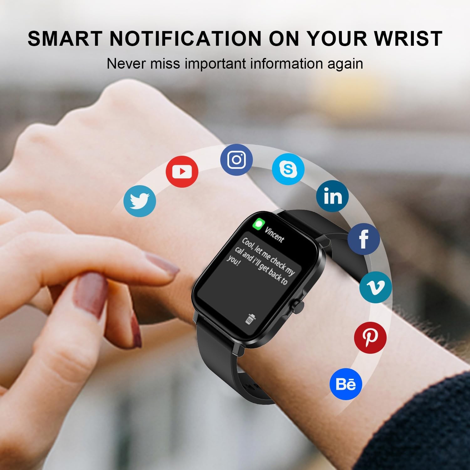 Smart Watch for Men Women SmartWatch 1.83″ iPhone Samsung 18.5, Black