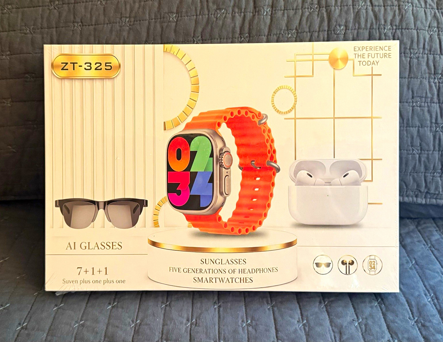 ZT-325 Smart Watch 49mm Silver Metal Case Orange Silicone Band w/ AI Glasses