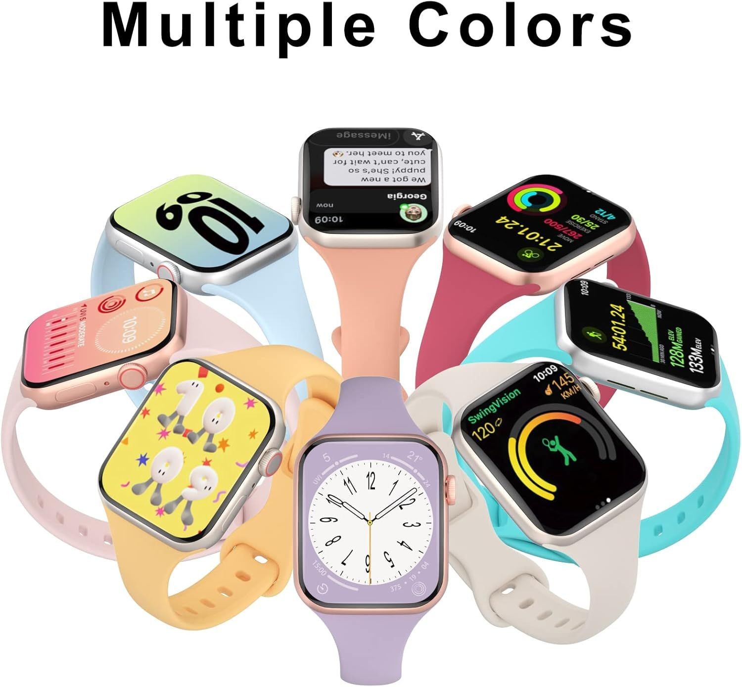 Silicone Slim Band for Apple Watch Series 11, 38mm, 40mm, 44mm – Starlight Color