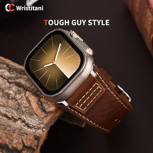 Top Genuine Leather Strap Compatible with Apple Watch Ultra 49mm Men