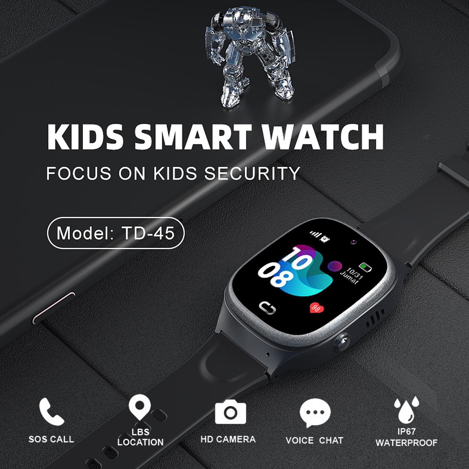 TD-45 2G Kids Smart Phone Watch Children Smartwatch SOS Call Voice Chat VWC ZIAD