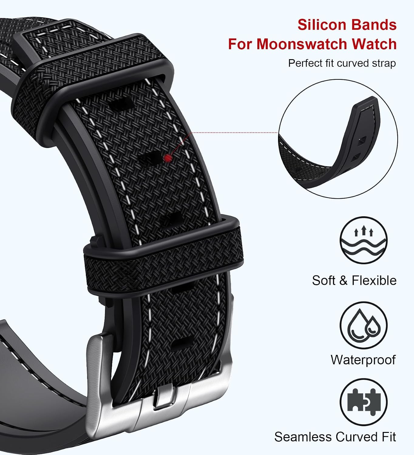 Curved Silicone Strap for Omega X Swatch Moonswatch 20mm Replacement Band