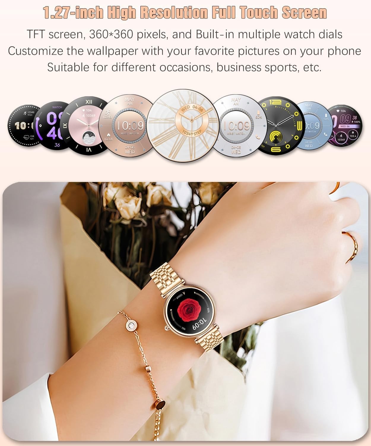 Smart Watch for Women 1.27″ Color Screen Waterproof Fitness Activity Tracker …