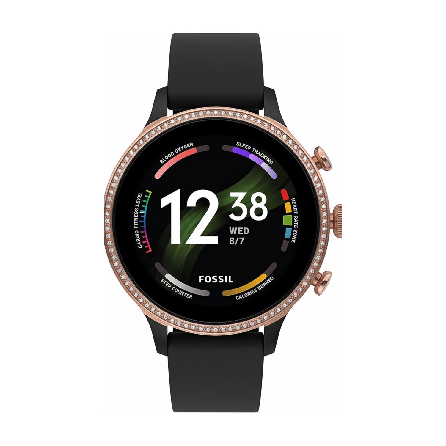 Fossil Women’s Gen 6 42mm Smartwatch Gold, Black Silicone Strap (FTW6080V)