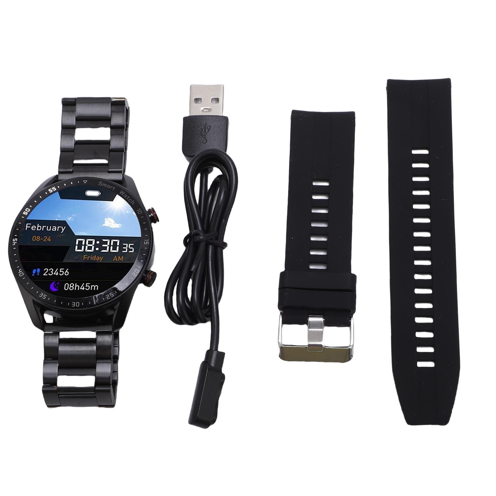 1.5in Full Touch Smartwatch Metal Strap Bluetooth Sports Watch For Daily Use