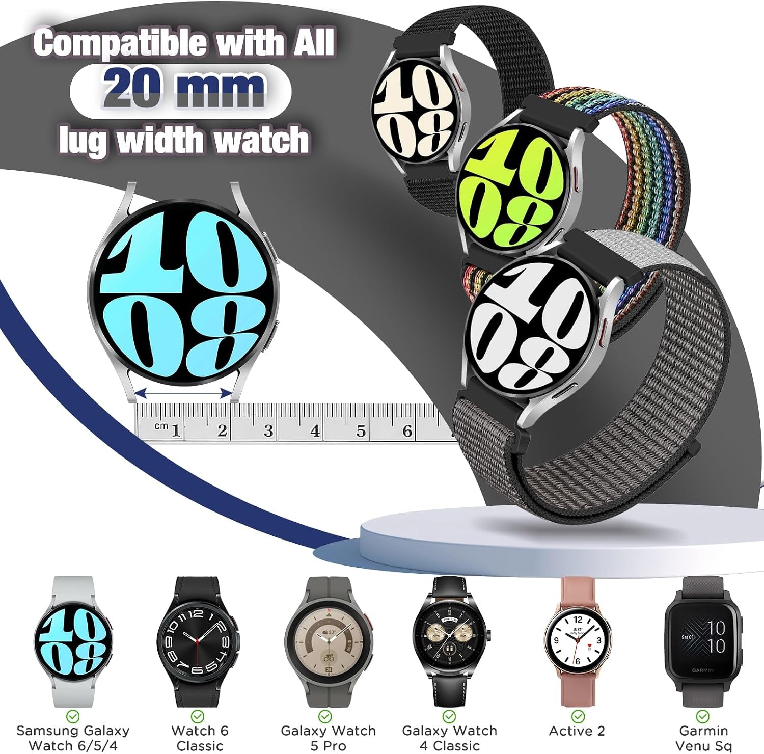 Adjustable Nylon Watch Band for 16mm 18mm 20mm Models, Soft Fabric Replacement S