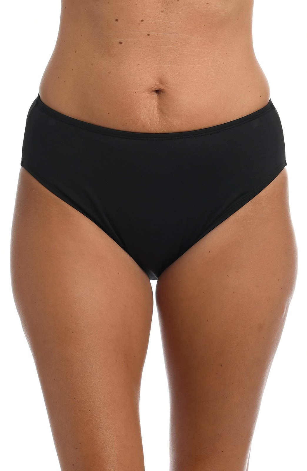 Women’s Standard Mid Waist Hipster Bikini Swimsuit Bottom, Black//Solid, Medium
