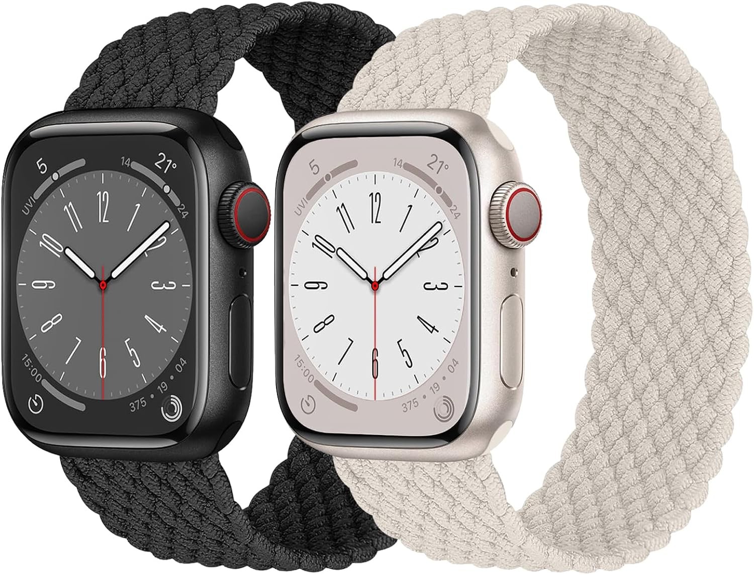 2 Pack Stretchy Braided Solo Loop Bands for Apple Watch 38mm to 49mm Models