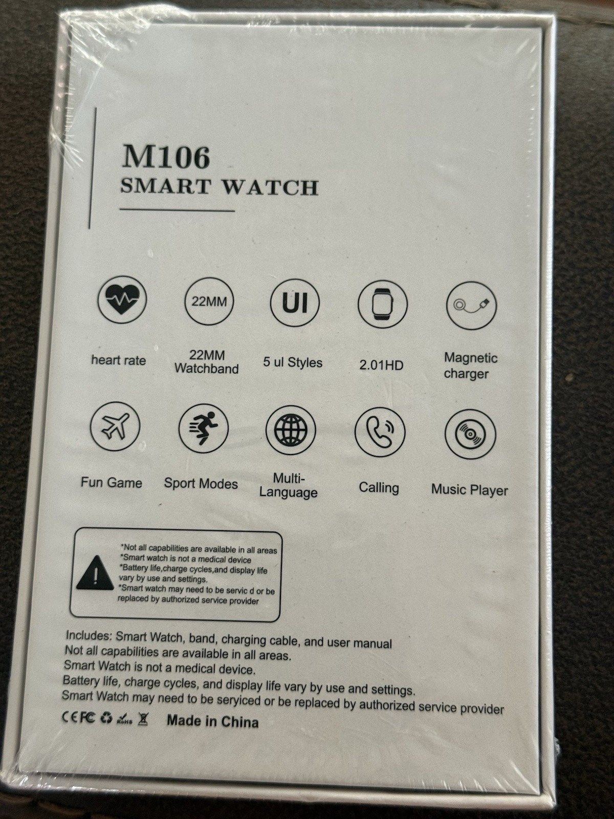 M106 Smart Watch Black Metal Case, 22mm Black Silicone Band