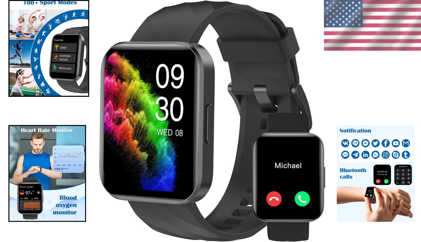 Versatile 1.85″ Smartwatch – Call Function, 100+ Sports Modes & Health Monitor