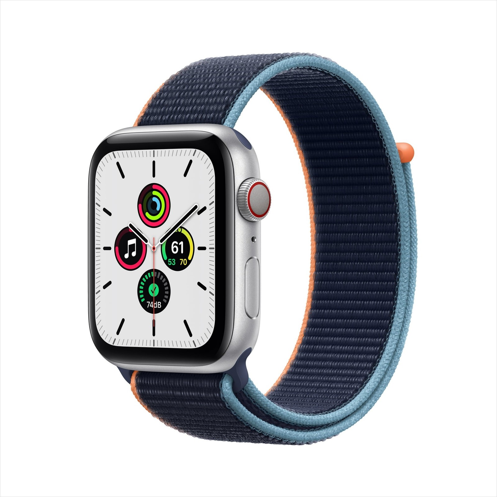 Apple Watch Series SE (GPS+LTE) 44MM Silver Aluminum Case Navy Sport Loop