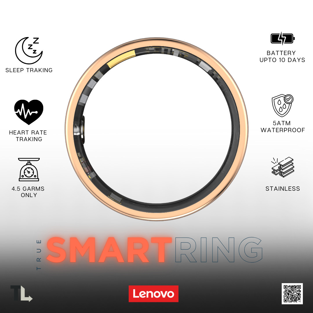 Lenovo Smart Ring: 5ATM Depth Waterproof Health & Sleep Monitoring Finger Ring w