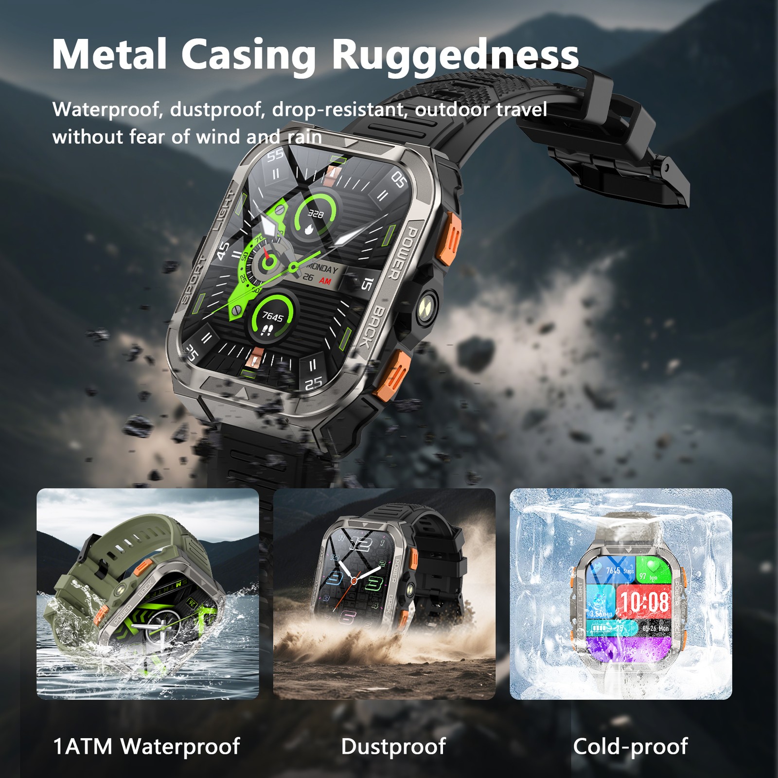 Military Smart Watch Built-in GPS ChatGPT AI 900mAh LED Bluetooth Black Open Box