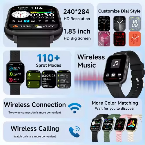 2026 Smart Watch for Men Women 1.83″ Large Screen Bluetooth Call Sleep Monitor