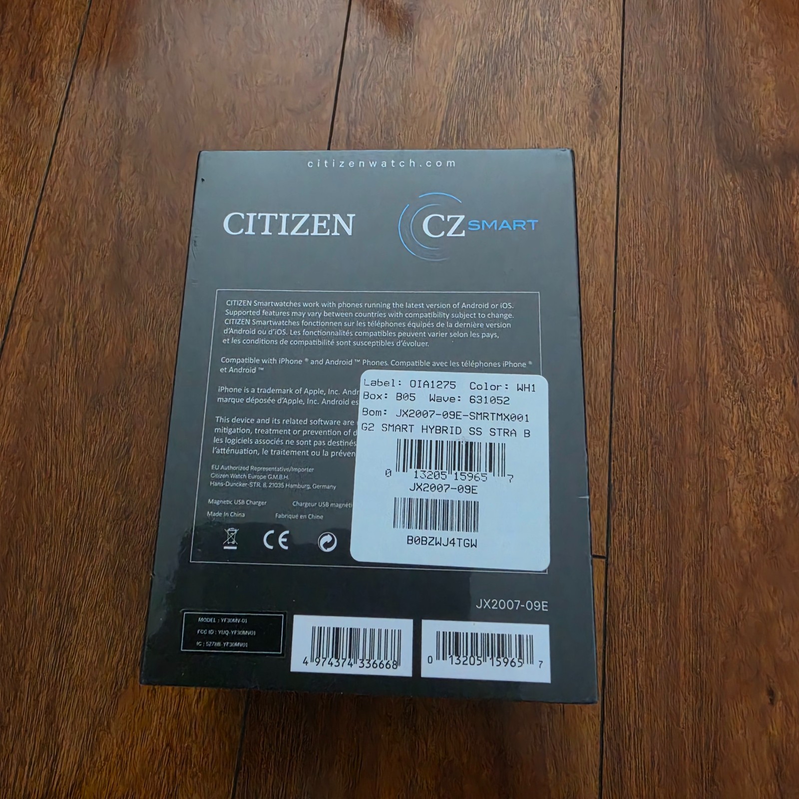 Citizen CZ Smart Hybrid Black Silicone Sport Smart Watch 44MM JX2007-09E