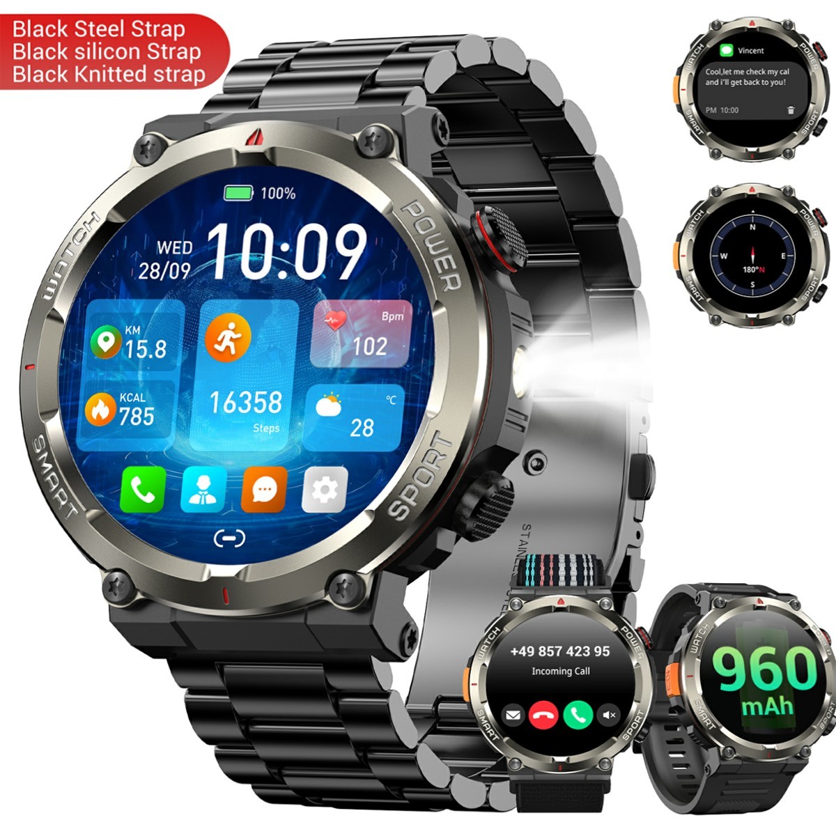 Military Smart Watch Men Bluetooth Call Rugged Fitness Tracker for Android iOS