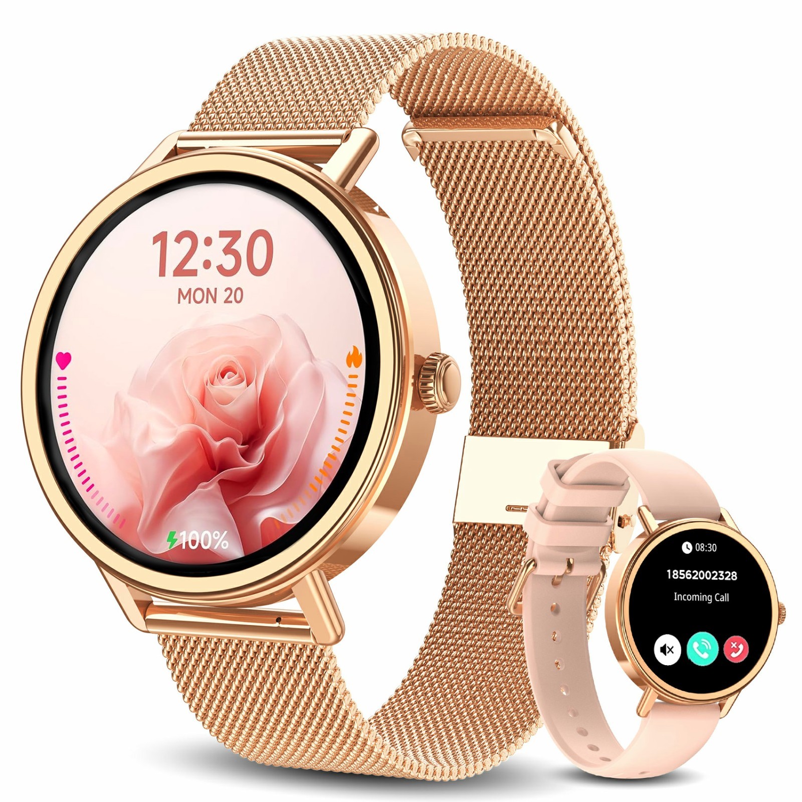Lady Smart Watch Women 1.26″Rose Gold Smartwatch Fitness Tracker For Android iOS