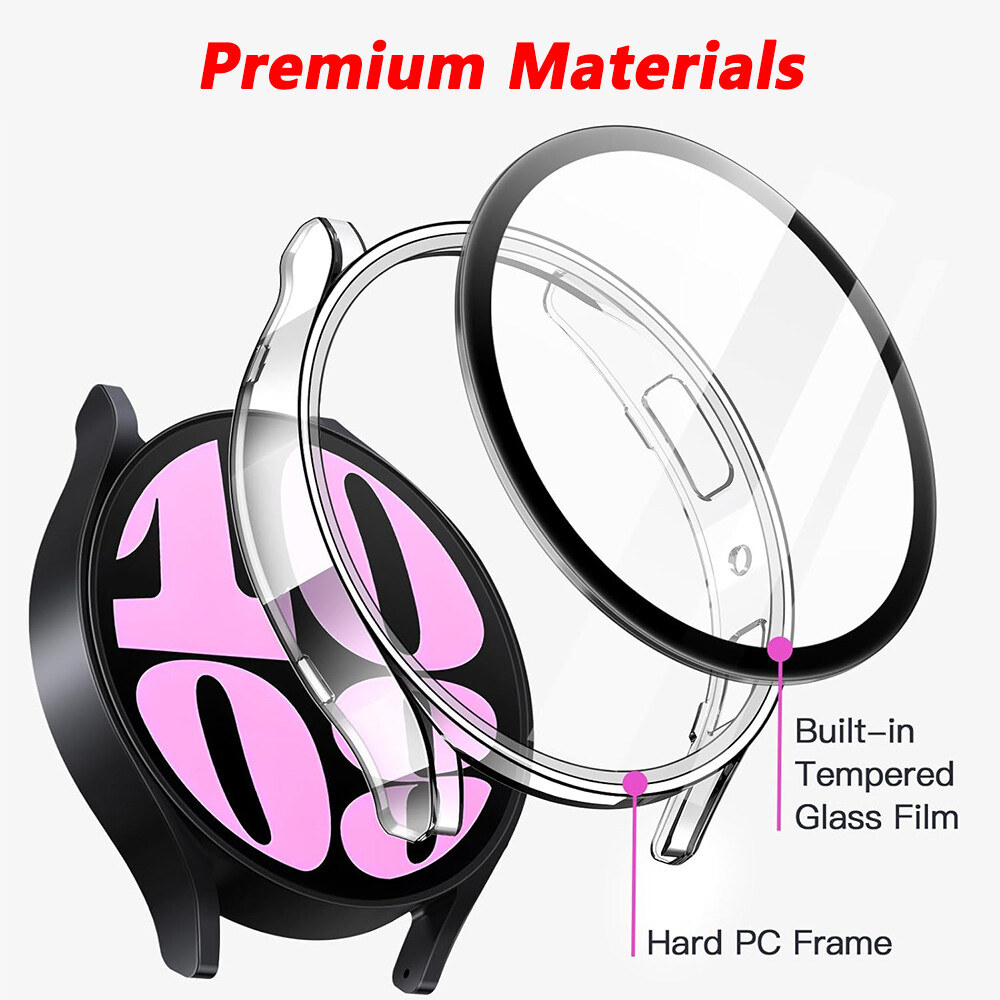 For Samsung Galaxy Watch 6 5 4 Hard Case Screen Protector Tempered Glass Cover