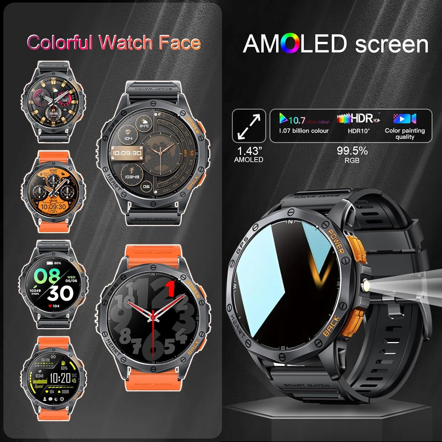 2025 Military Smart Watches (Answer/Make Calls),Built-in GPS With LED Flashlight