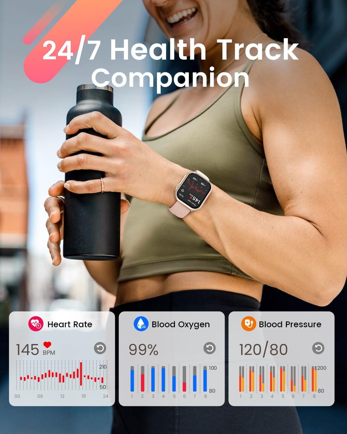 Smart Watch for Women Men Fitness: 1.85, Gold-Pink