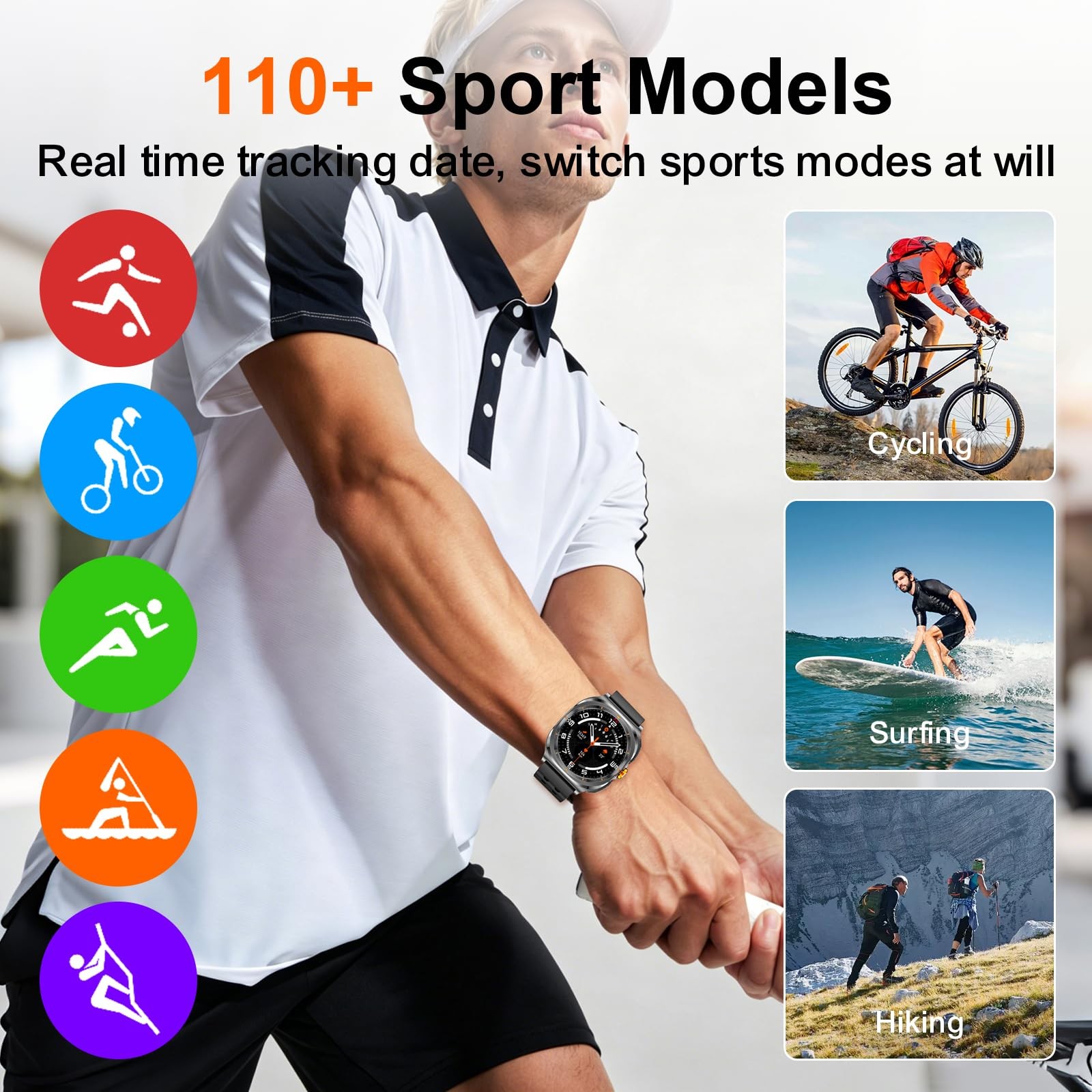 with Earbuds(Orange & Black 2 Straps), Listen to Music, Answer/Make Calls, Sp…
