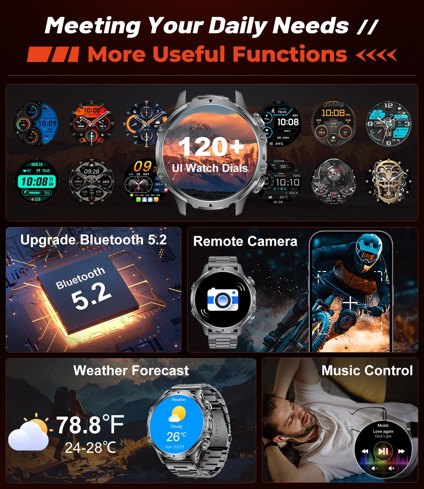 HIRREO Military Smart Watch for Men, 1.85” HD Large Screen Black, Black