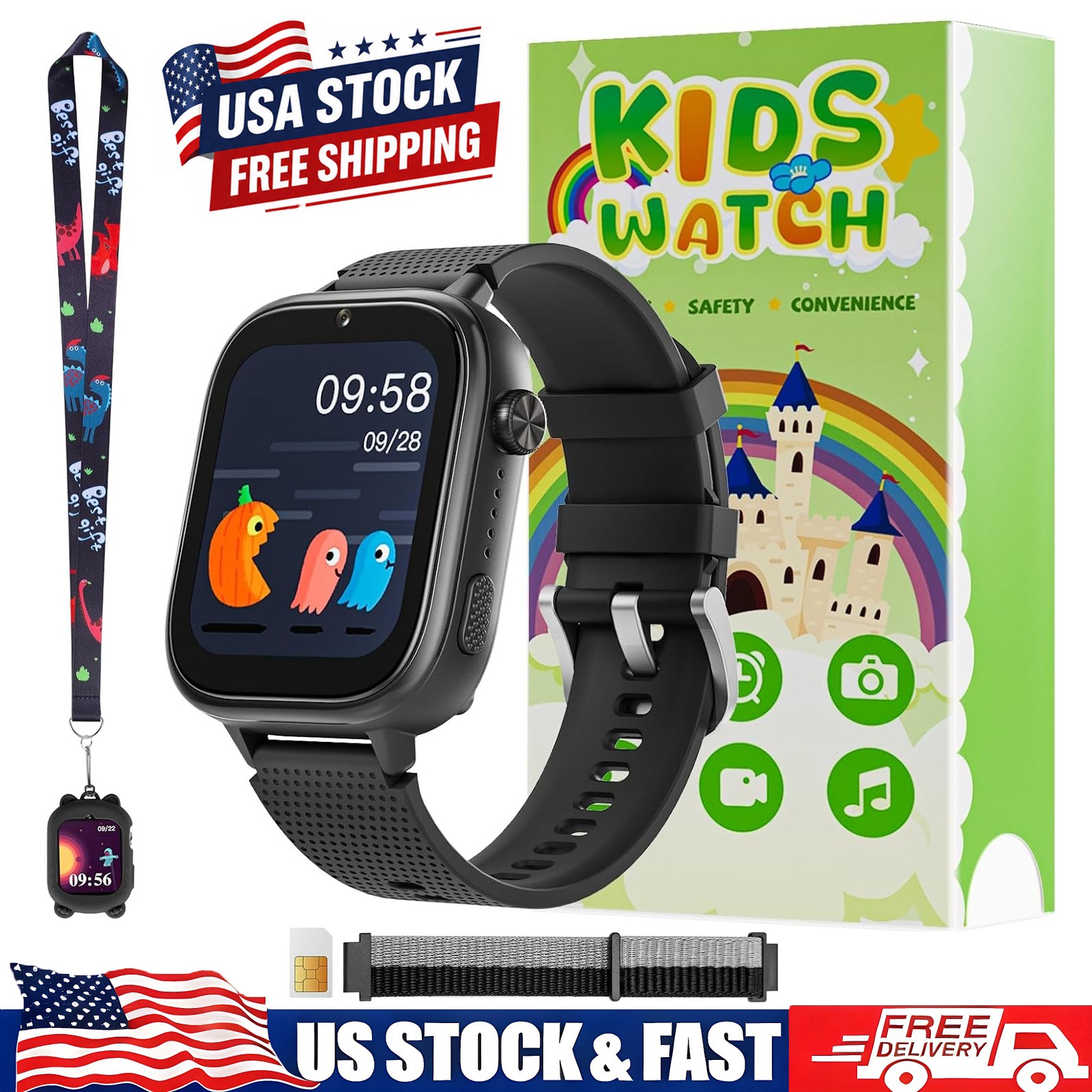 4G Kids Smart Watch w/ Two-Way Calling SOS GPS Music Player for Boys Girls Gifts