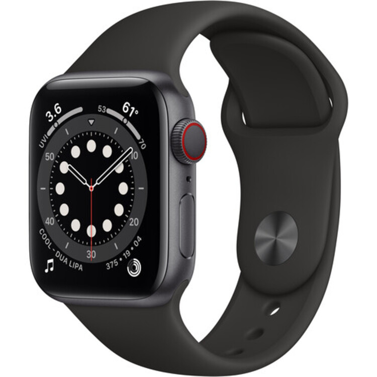 Apple Watch Series 6 44mm GPS/LTE Space Gray Case Black Band M07H3LL/A Good