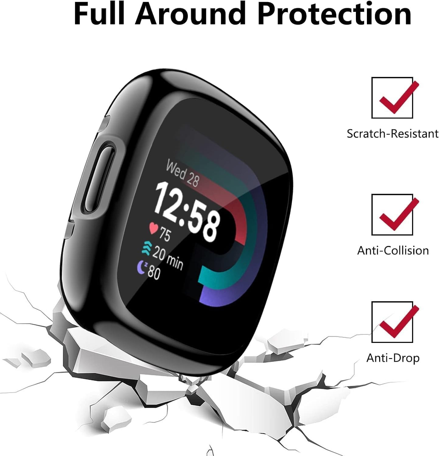 2 Pack Screen Protector Case for Fitbit Versa 4 / Sense 2 Soft TPU Bumper Frame
