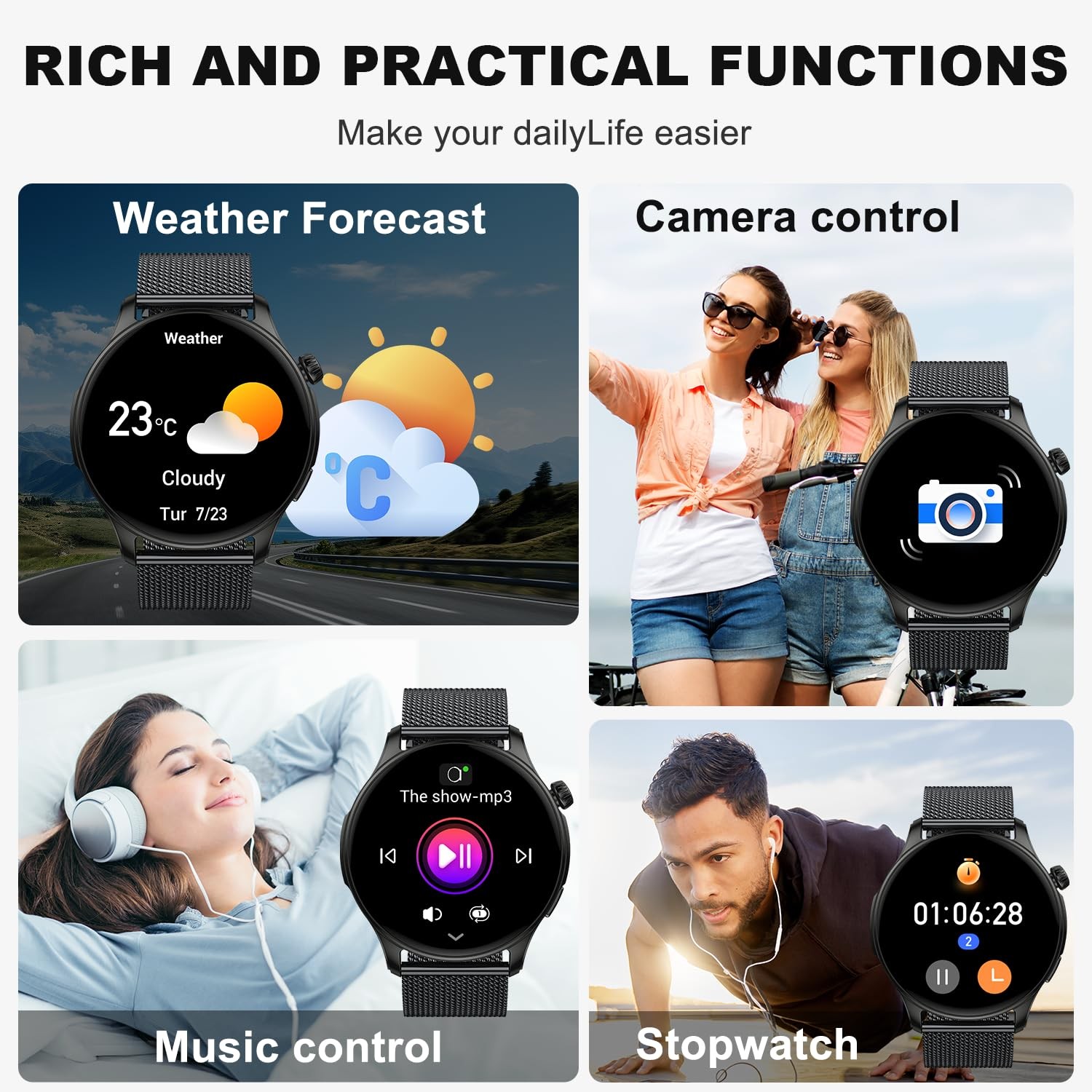 Smart Watch for Men Women Fitness: Make Answer Call 1.43 inches, Black